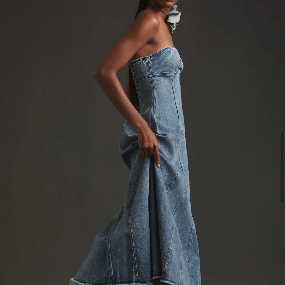 Pilcro by Anthropologie Blue Denim Midi Dress Size Medium - Picture 4 of 9